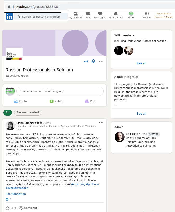 Linkedin group. Russian Professionals in Belgium. 2008-06-01